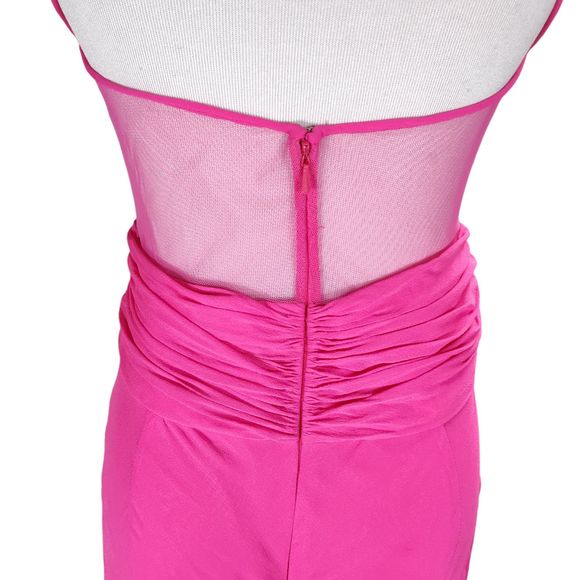 Vintage Cache Formal Dress Size 8 Pink Silk Chiffon Mesh Cutouts Strappy Back - Picture 9 of 16